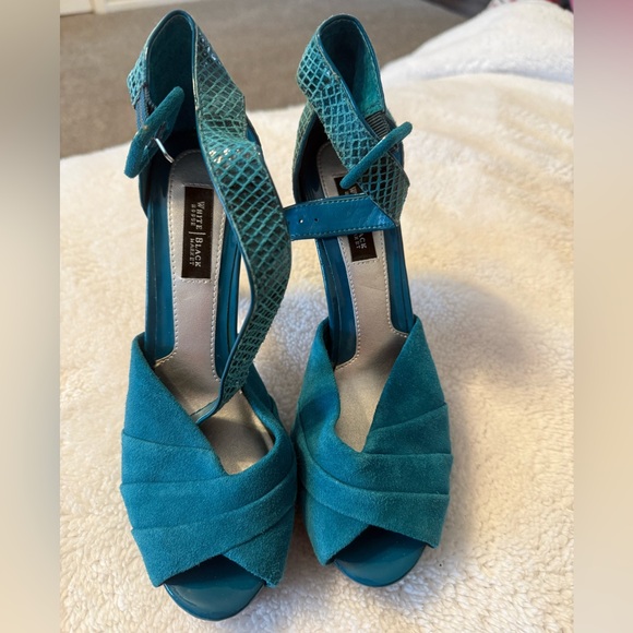 White House Black Market Shoes - White House Black Market Turquoise Peep-Toe Heels